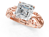 Rose gold Asscher Solitaire Diamond Leaf Vine Band with Prong Setting_25