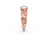 Rose gold Asscher Solitaire Diamond Leaf Vine Band with Prong Setting_26