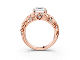 Rose gold Asscher Solitaire Diamond Leaf Vine Band with Prong Setting_27