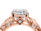 Rose gold Asscher Solitaire Diamond Leaf Vine Band with Prong Setting_28