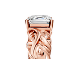 Rose gold Asscher Solitaire Diamond Leaf Vine Band with Prong Setting_29
