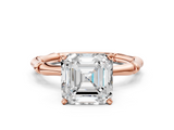 Rose gold Asscher Solitaire Diamond Ring with Bamboo Band and Four-Prong Setting_24