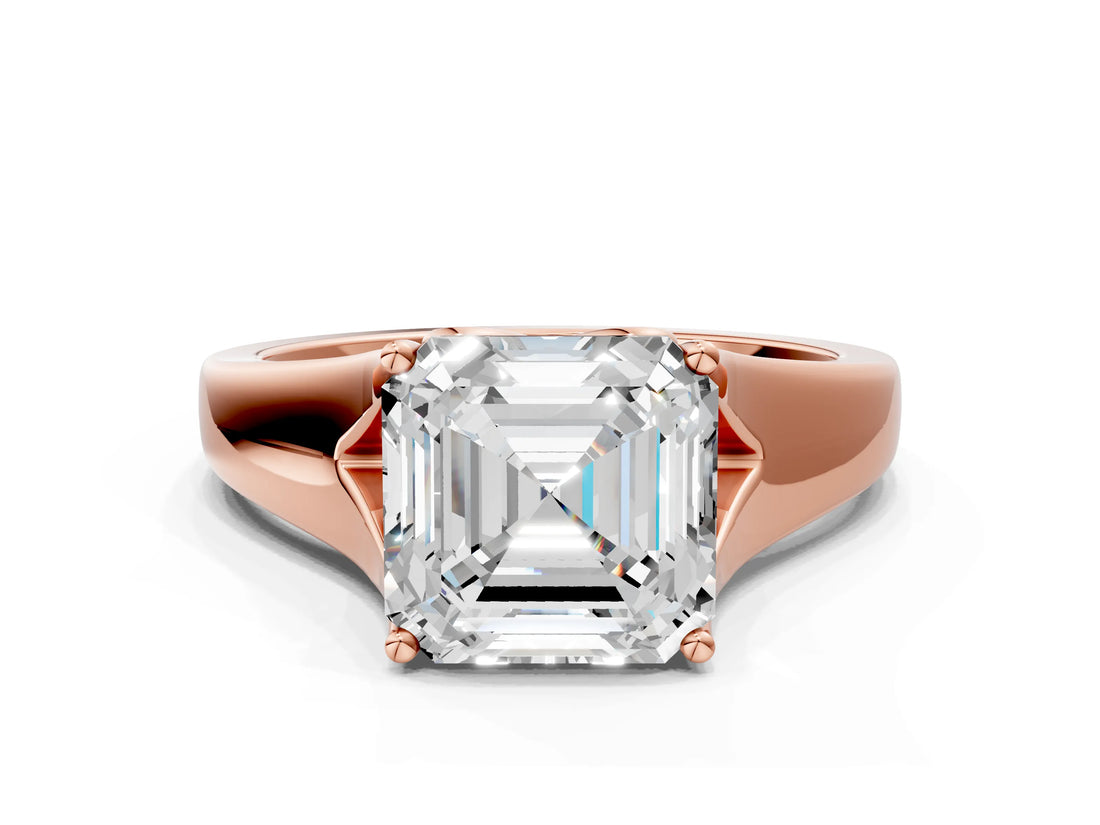 Rose gold Asscher Solitaire Diamond Ring with Cathedral Band and Four-Prong Setting_82