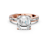 Rose gold Asscher Solitaire Diamond Ring with Channel-Set Baguette Band and Four-Prong Setting_24