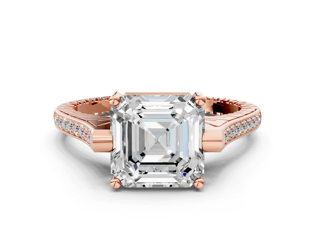 Rose gold Asscher Solitaire Diamond Ring with Channel Set Band and Bezel Prong Setting_56