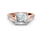 Rose gold Asscher Solitaire Diamond Ring with Channel Set Band and Bezel Prong Setting_56