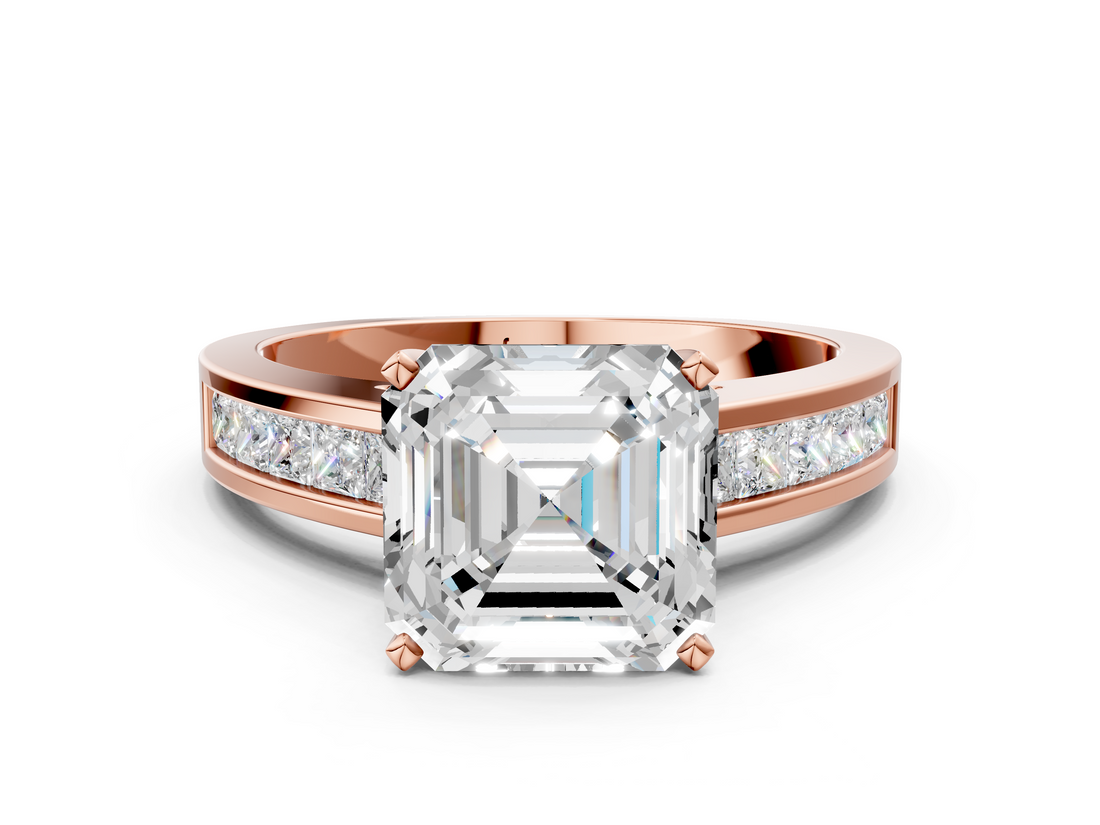 Rose gold Asscher Solitaire Diamond Ring with Channel-Set Band and Four-Prong Setting_21