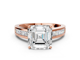 Rose gold Asscher Solitaire Diamond Ring with Channel-Set Band and Four-Prong Setting_21