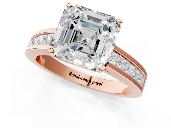 Rose Gold Asscher Cut Solitaire Engagement Ring Setting with Princess Channel Band