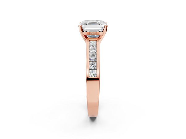 Rose Gold Asscher Cut Solitaire Engagement Ring Setting with Princess Channel Band