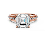Rose gold Asscher Solitaire Diamond Ring with Channel Set Band and Six-Prong Setting_52