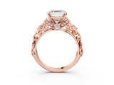 Rose gold Asscher Solitaire Diamond Ring with Filigree Band and Four-Prong Setting_10