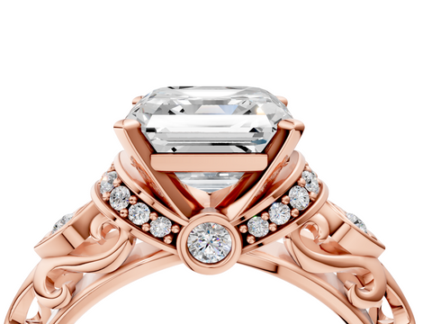 Rose gold Asscher Solitaire Diamond Ring with Filigree Band and Four-Prong Setting_11
