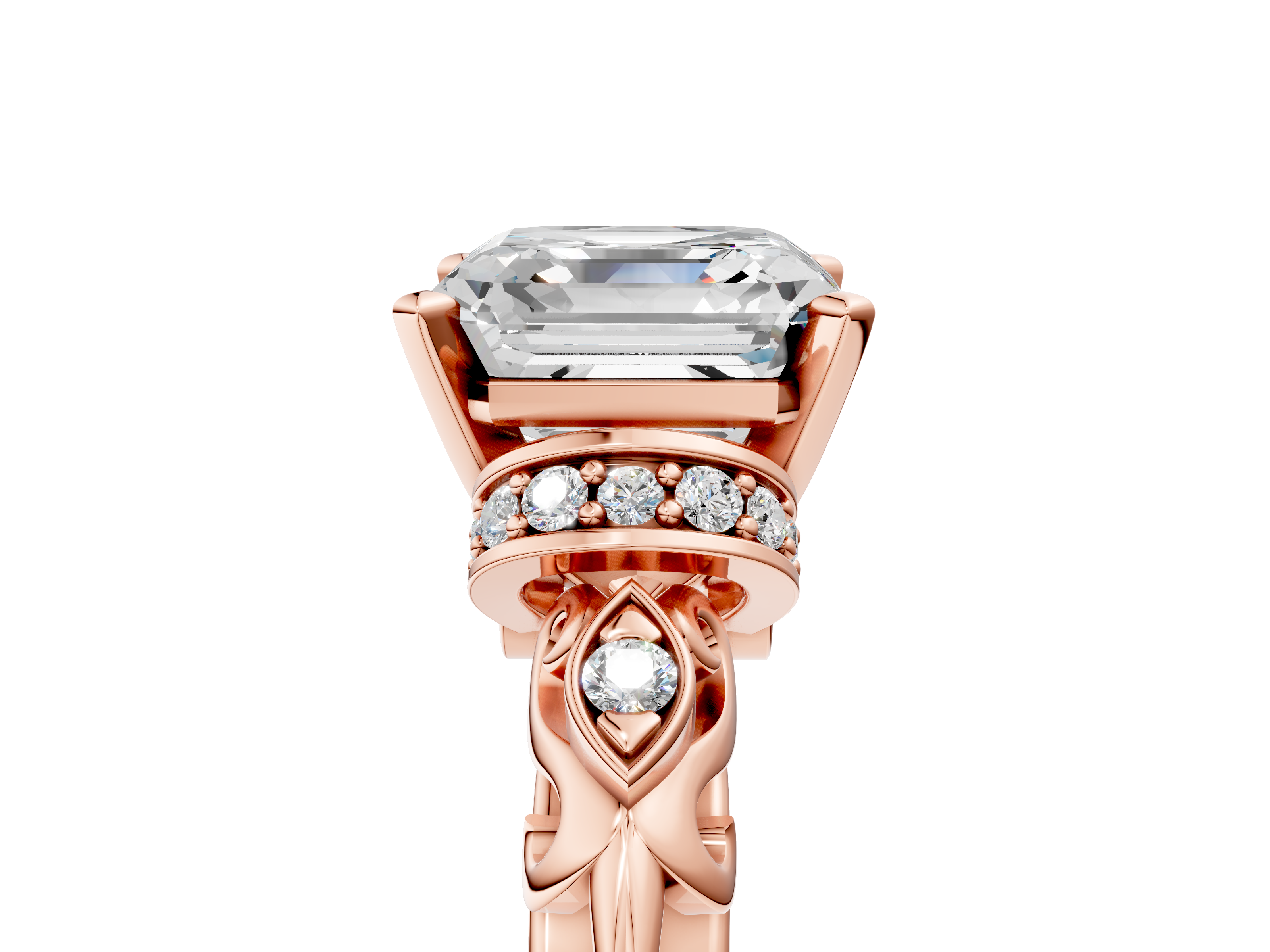 Rose gold Asscher Solitaire Diamond Ring with Filigree Band and Four-Prong Setting_12