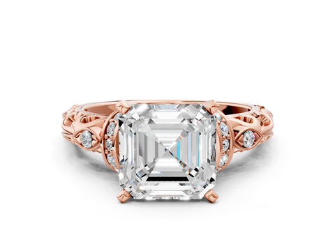 Rose gold Asscher Solitaire Diamond Ring with Filigree Band and Four-Prong Setting_7
