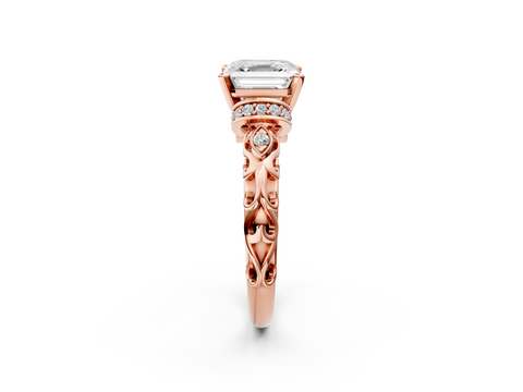 Rose gold Asscher Solitaire Diamond Ring with Filigree Band and Four-Prong Setting_9