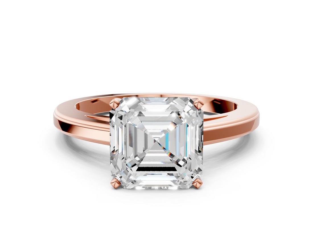Rose gold Asscher Solitaire Diamond Ring with Four-Prong Setting and Classic Band_22