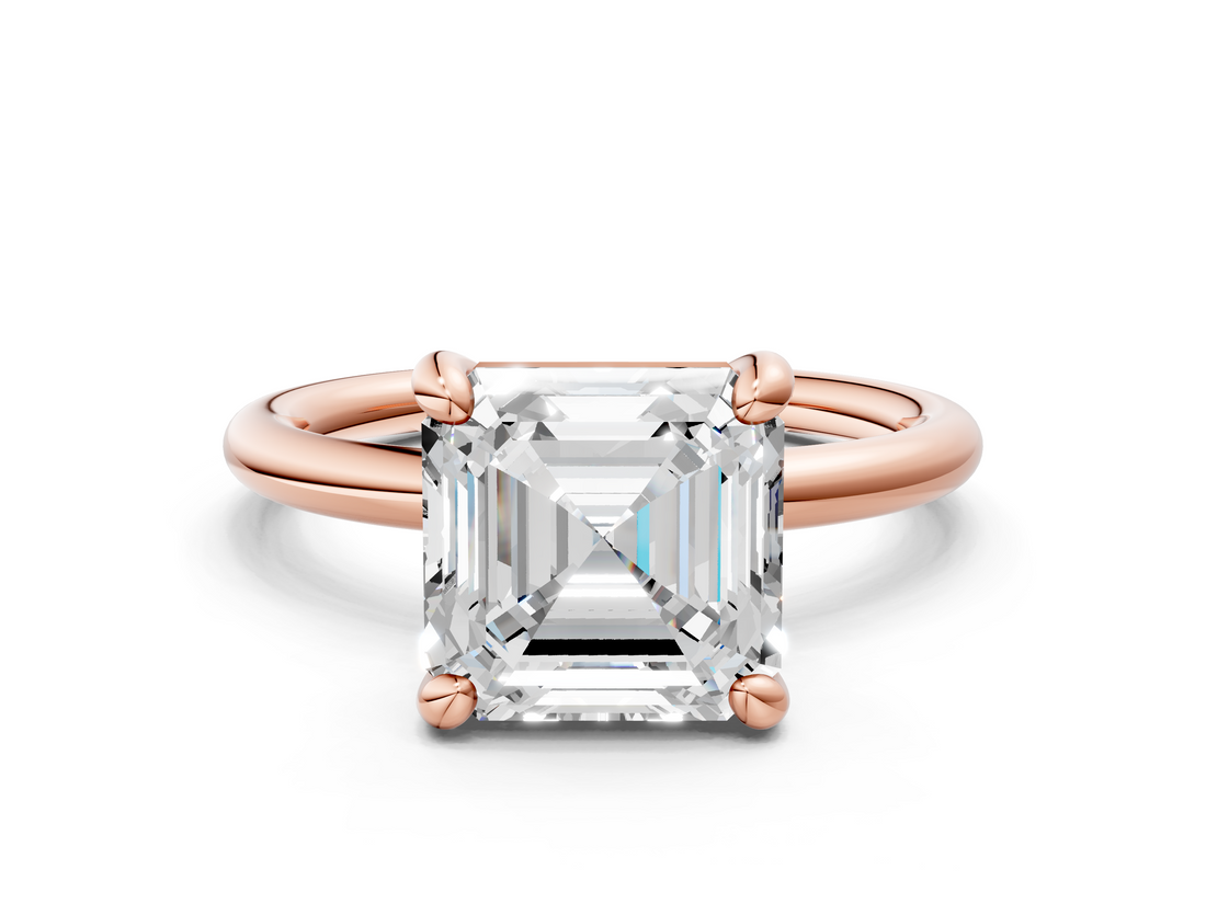 Rose gold Asscher Solitaire Diamond Ring with Four-Prong Setting on a Plain Band_37