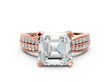 Rose gold Asscher Solitaire Diamond Ring with Milgrain Pavé Band and Four-Prong Setting_54