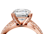 Rose gold Asscher Solitaire Diamond Ring with Milgrain Pavé Band and Four-Prong Setting_58