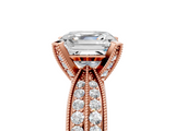 Rose gold Asscher Solitaire Diamond Ring with Milgrain Pavé Band and Four-Prong Setting_59