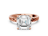 Rose gold Asscher Solitaire Diamond Ring with Milgrain and Black Enamel X Pattern Band_53