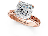 Rose gold Asscher Solitaire Diamond Ring with Milgrain and Black Enamel X Pattern Band_54