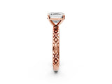Rose gold Asscher Solitaire Diamond Ring with Milgrain and Black Enamel X Pattern Band_55
