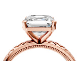 Rose gold Asscher Solitaire Diamond Ring with Milgrain and Black Enamel X Pattern Band_57