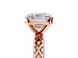Rose gold Asscher Solitaire Diamond Ring with Milgrain and Black Enamel X Pattern Band_58