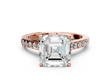 Rose gold Asscher Solitaire Diamond Ring with Pavé Band and Four-Prong Setting_6