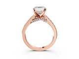 Rose gold Asscher Solitaire Diamond Ring with Pavé Band and Four-Prong Setting_9