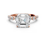 Rose gold Asscher Solitaire Diamond Ring with Pave Band and Four-Prong Setting_24
