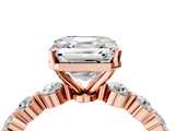 Rose gold Asscher Solitaire Diamond Ring with Pave Band and Four-Prong Setting_28