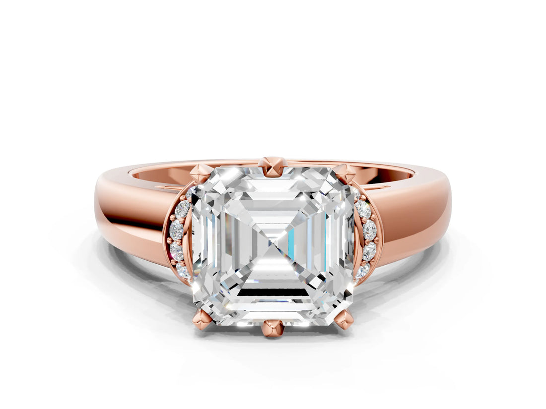 Rose gold Asscher Solitaire Diamond Ring with Pave Band and Six-Prong Setting_35