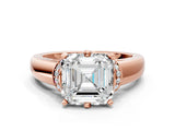 Rose gold Asscher Solitaire Diamond Ring with Pave Band and Six-Prong Setting_35