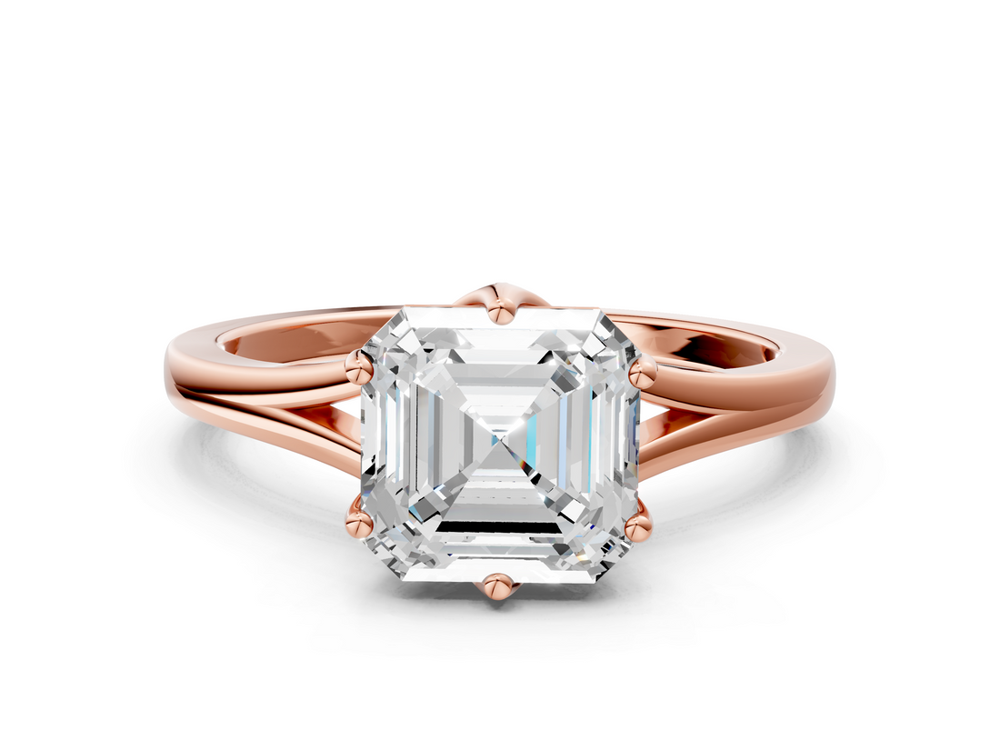Rose gold Asscher Solitaire Diamond Ring with Six-Prong Setting and Tapered Band_24