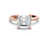 Rose gold Asscher Solitaire Diamond Ring with Six-Prong Setting on a Classic Band