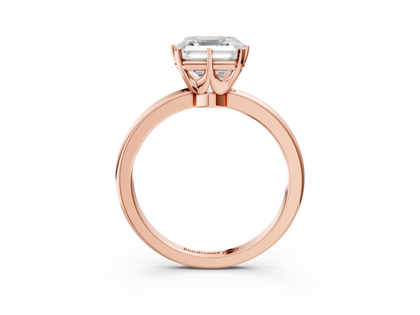 Rose gold Asscher Solitaire Diamond Ring with Six-Prong Setting on a Classic Band