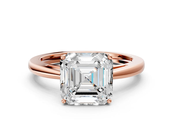 Rose gold Asscher Solitaire Diamond Ring with Split Shank and Four-Prong Setting