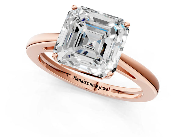 Rose gold Asscher Solitaire Diamond Ring with Split Shank and Four-Prong Setting