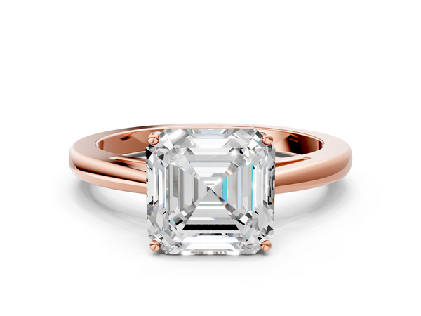 Rose gold Asscher Solitaire Diamond Ring with Split Shank and Four-Prong Setting