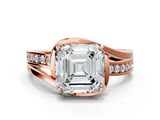 Rose gold Asscher Solitaire Diamond Ring with Split Shank and Prong Setting_4