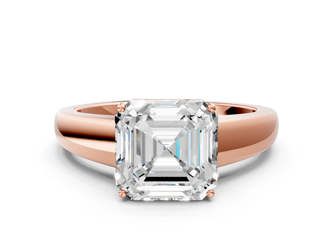 Rose gold Asscher Solitaire Diamond Ring with Tapered Band and Four-Prong Setting_81