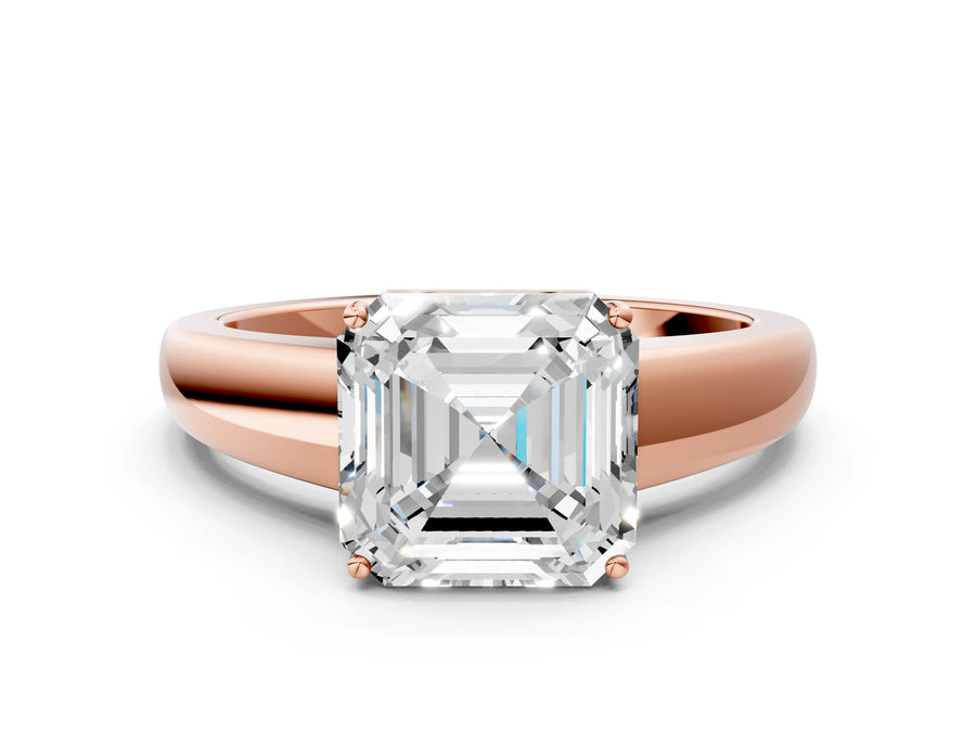 Rose gold Asscher Solitaire Diamond Ring with Tapered Band and Four-Prong Setting