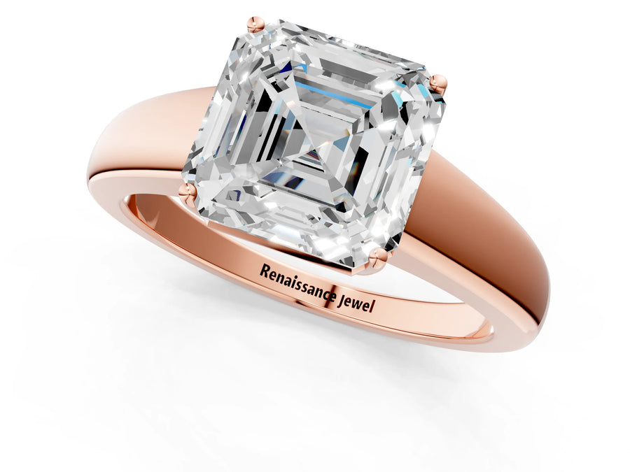 Rose gold Asscher Solitaire Diamond Ring with Tapered Band and Four-Prong Setting
