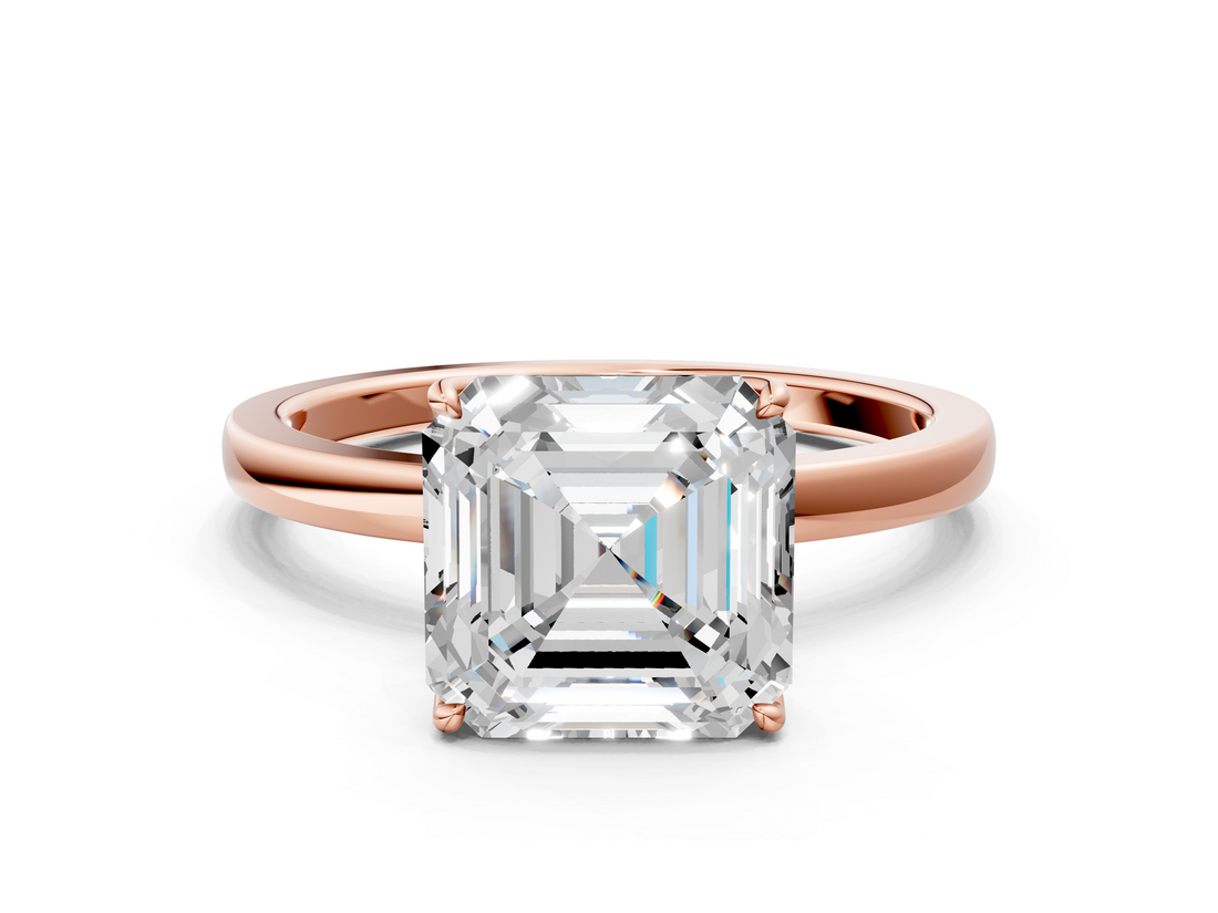Rose gold Asscher Solitaire Diamond Ring with Thin Band and Four-Prong Setting_20