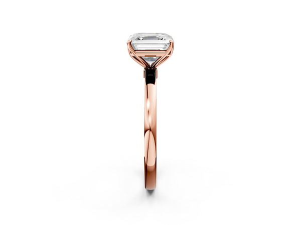 Rose gold Asscher Solitaire Diamond Ring with Thin Band and Four-Prong Setting