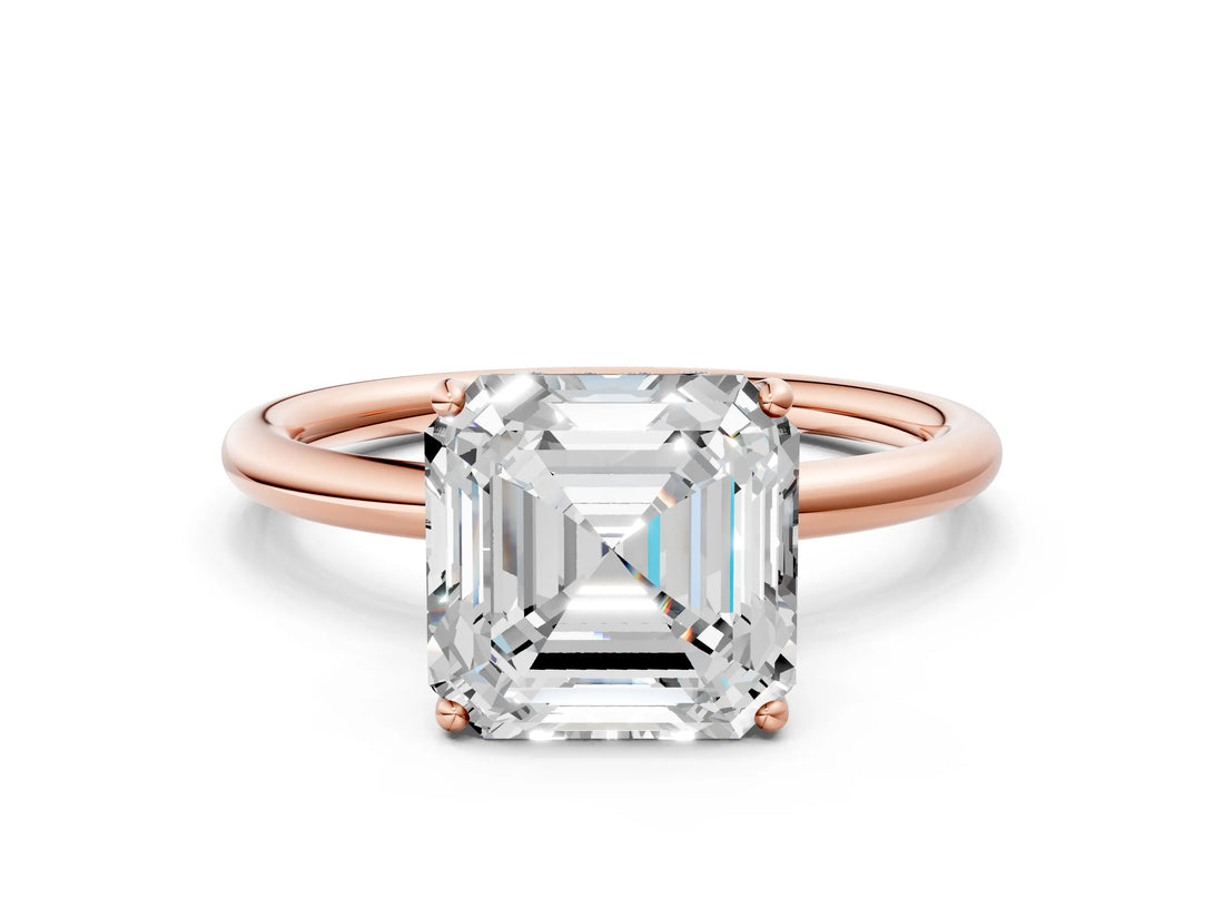 Rose gold Asscher Solitaire Diamond Ring with a Classic Band and Four-Prong Setting 1