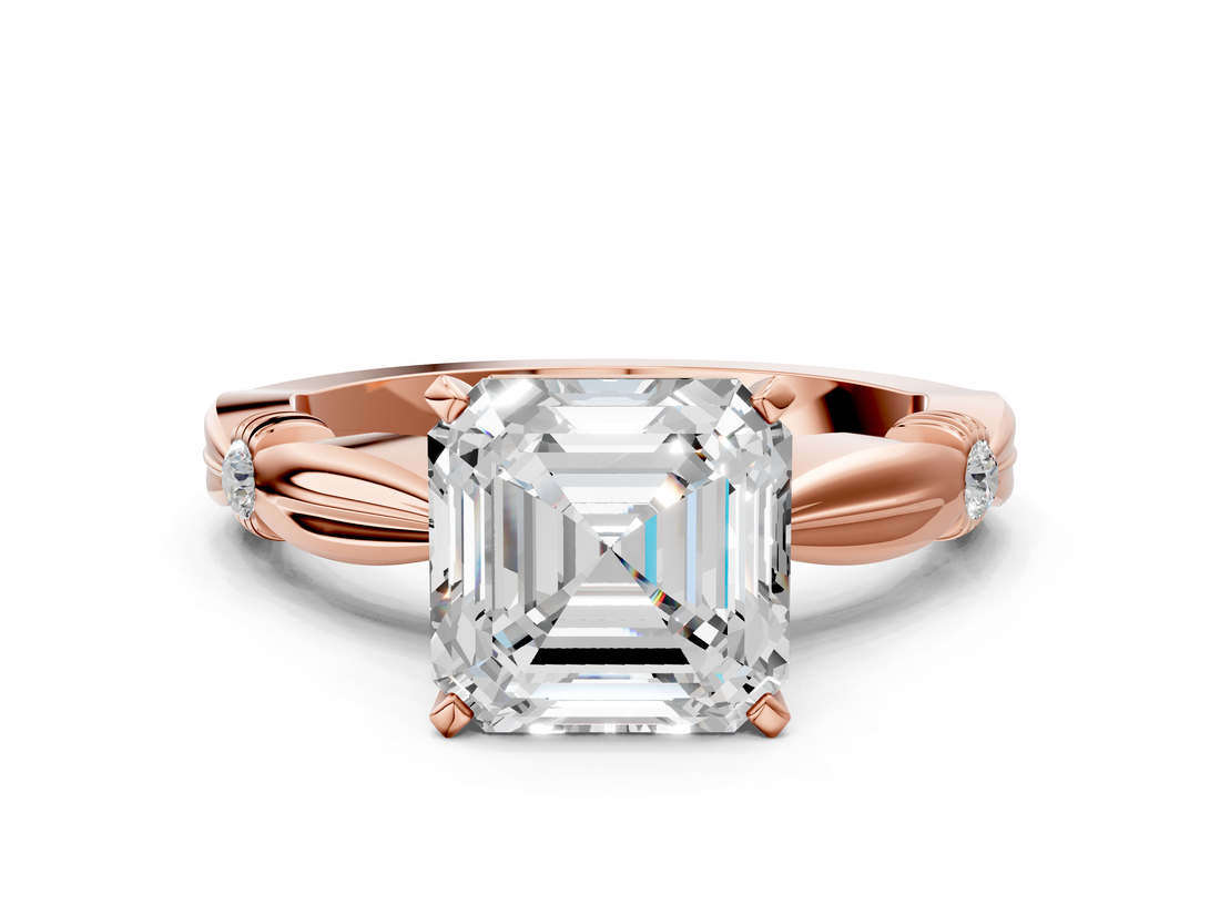 Rose gold Asscher Solitaire Diamond Twisted Band with Four-Prong Setting_7